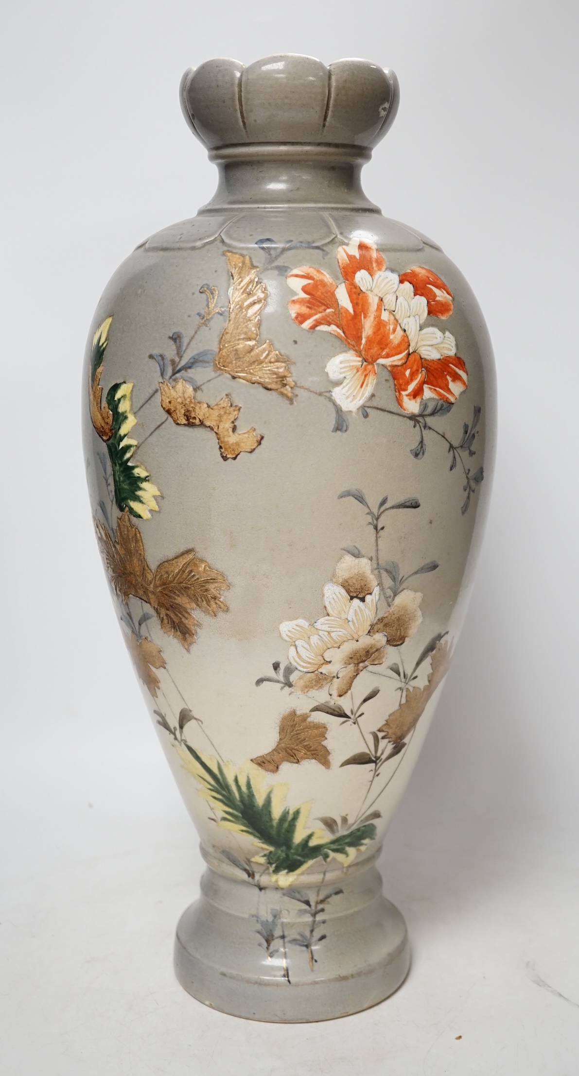 A large Japanese earthenware ovoid vase, 46cm. Condition - good